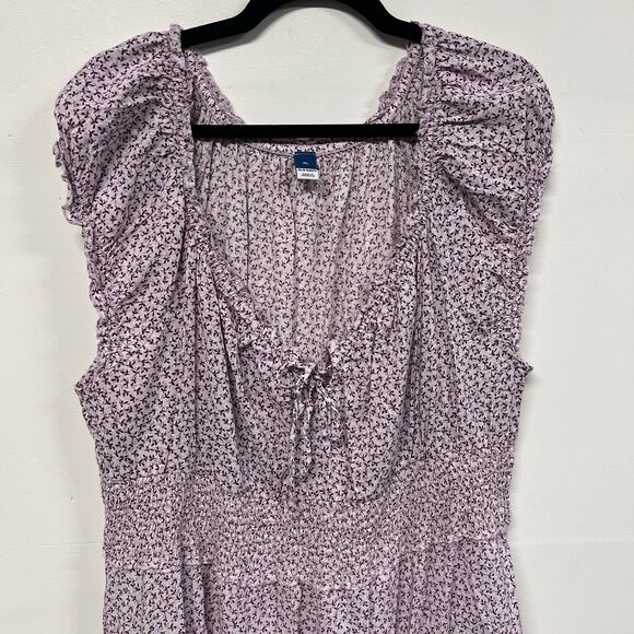 Old Navy Womens Purple Floral Maxi Dress XL Tiered Romantic Cottagecore Boho - Picture 2 of 12